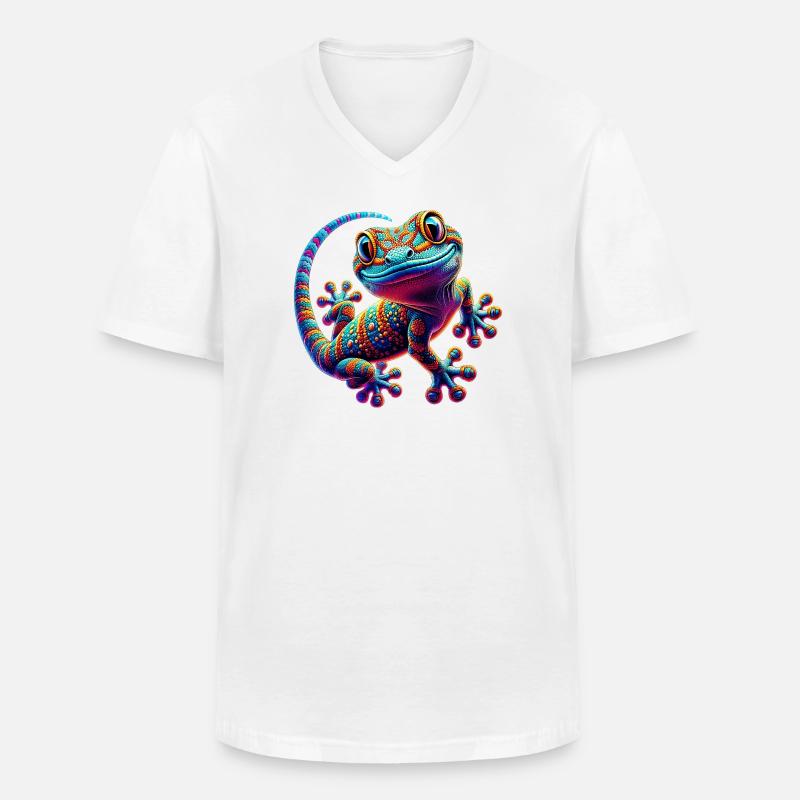 Gecko - Männer-T-Shirt mit V-Ausschnitt - Weiß