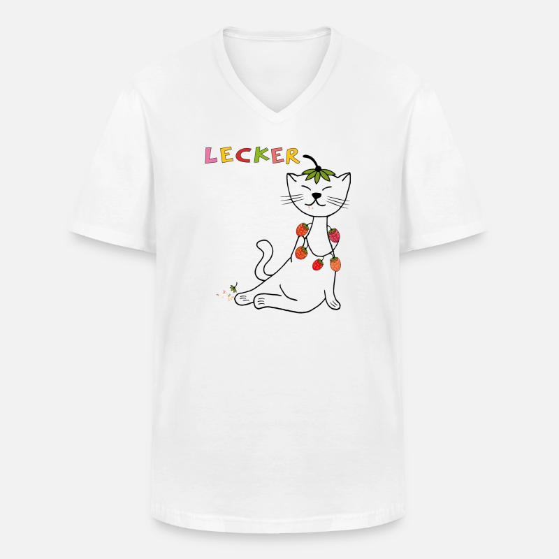 Erdbeeren Katze - Männer-T-Shirt mit V-Ausschnitt - Weiß