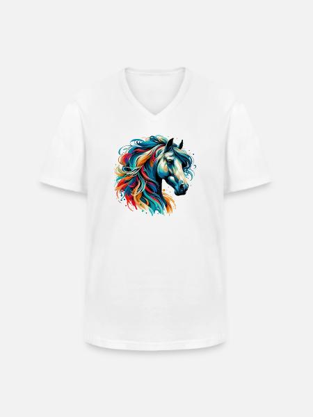 Cheval - T-shirt col V Homme - blanc