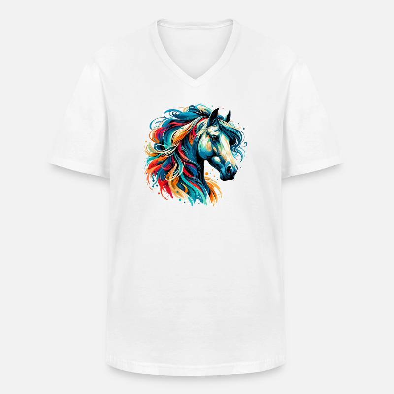 Pferd - Männer-T-Shirt mit V-Ausschnitt - Weiß