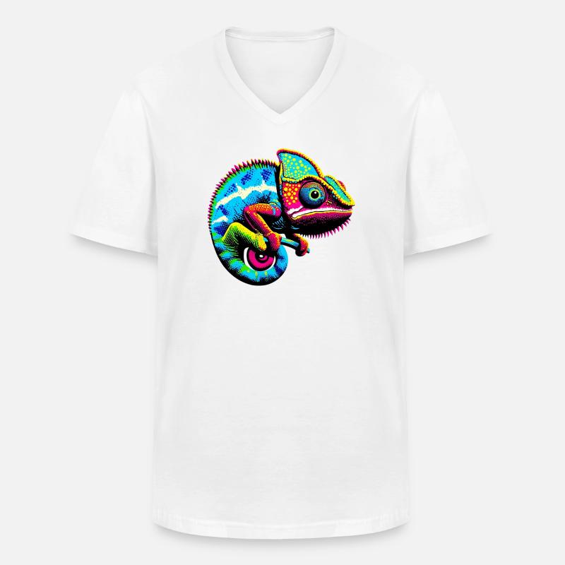 Chamäleon - Männer-T-Shirt mit V-Ausschnitt - Weiß