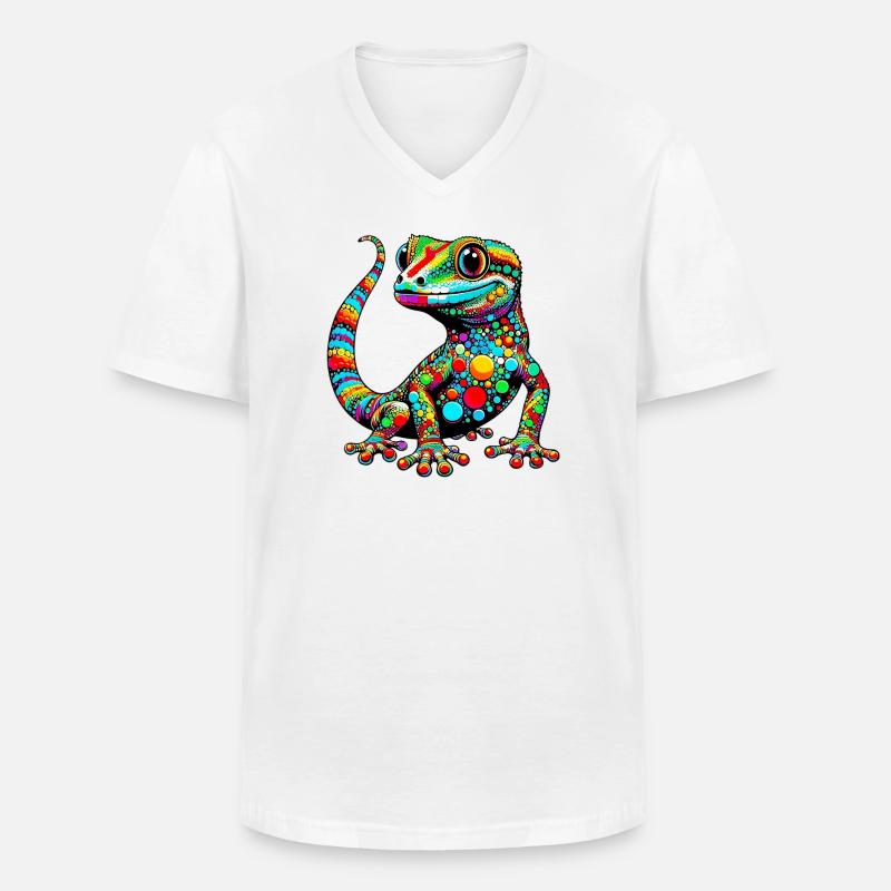 Gecko - Männer-T-Shirt mit V-Ausschnitt - Weiß