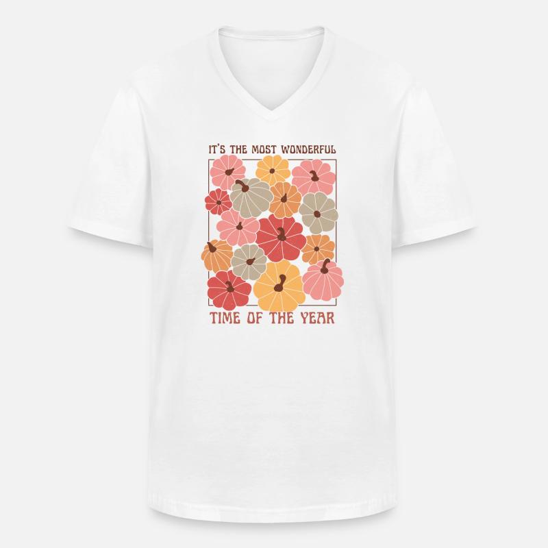 Färgglada Pumpkin Patch Fall citat - T-shirt med V-ringning herr - vit