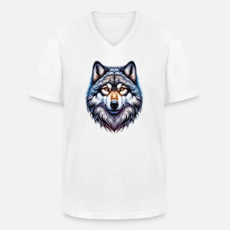 Wolf - Männer-T-Shirt mit V-Ausschnitt - Weiß