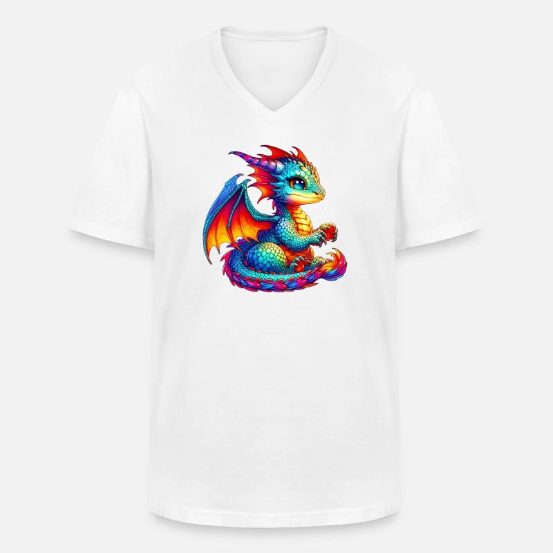 Drache - Männer-T-Shirt mit V-Ausschnitt - Weiß