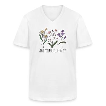 Vintage-Retro-Wildblumen Machen Sie sich selbst zur Priorität - Männer-T-Shirt mit V-Ausschnitt - Weiß - Vorne - AI Model Male 185 light (185cm)