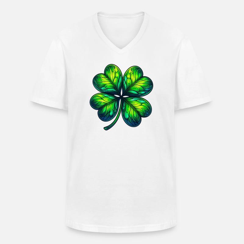 Vierblättriges Kleeblatt - Männer-T-Shirt mit V-Ausschnitt - Weiß