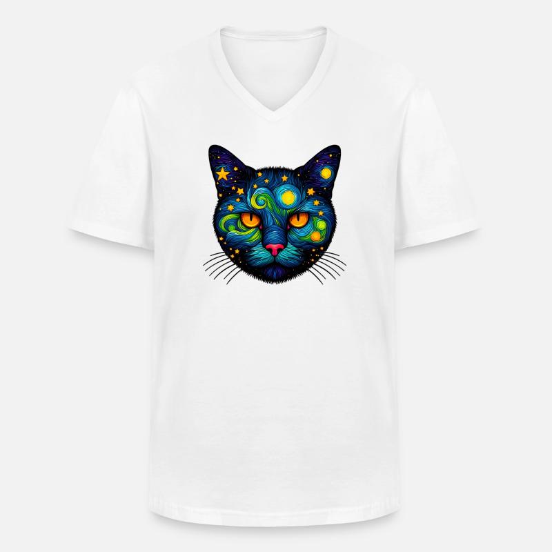 Katze - Männer-T-Shirt mit V-Ausschnitt - Weiß