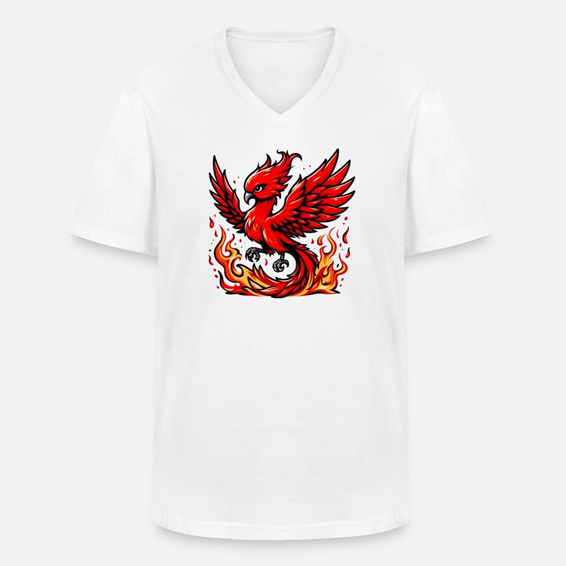 Roter Phönix - Männer-T-Shirt mit V-Ausschnitt - Weiß