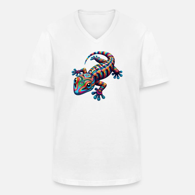 Gecko - Männer-T-Shirt mit V-Ausschnitt - Weiß