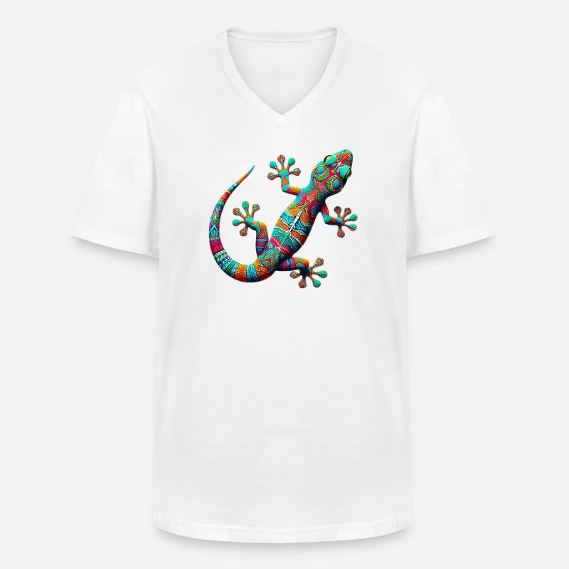 Gecko - Männer-T-Shirt mit V-Ausschnitt - Weiß