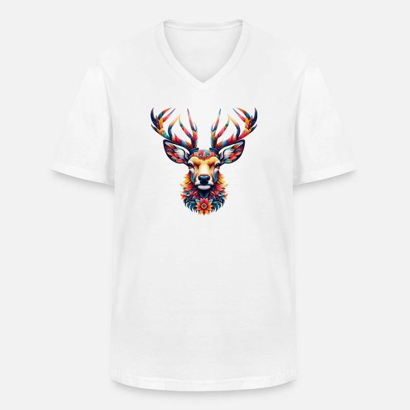 Hirsch - Männer-T-Shirt mit V-Ausschnitt - Weiß