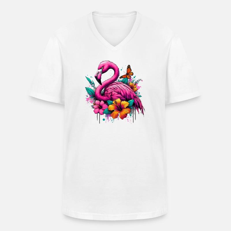 Flamingo - Männer-T-Shirt mit V-Ausschnitt - Weiß