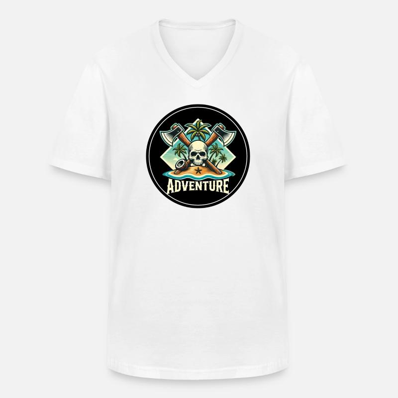 Abenteuer Skull Insel Patch - Männer-T-Shirt mit V-Ausschnitt - Weiß