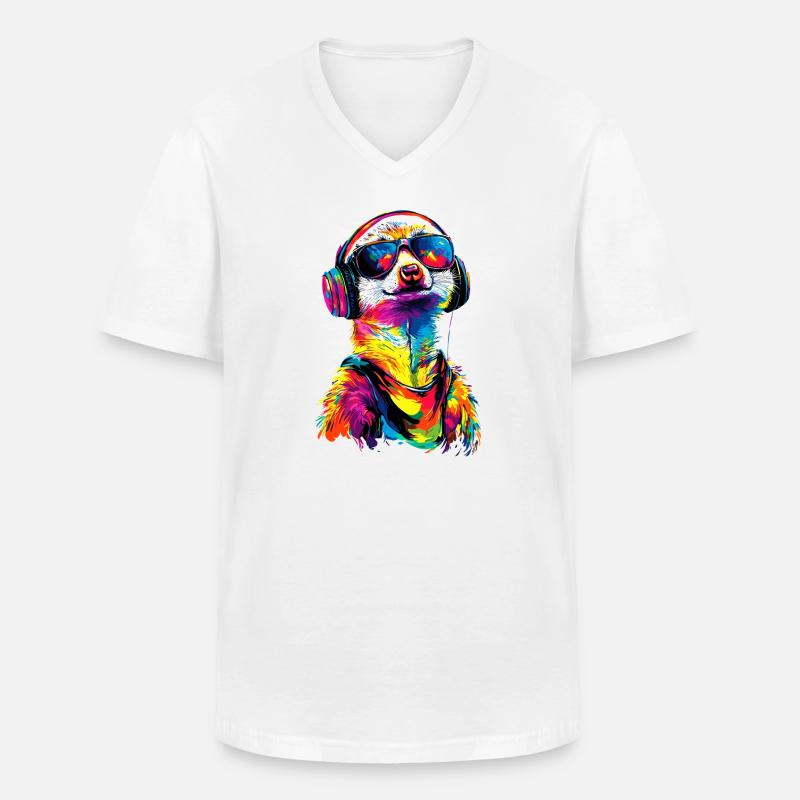 Erdmännchen Sonnenbrille Bunt Süßes Erdmännchen - Männer-T-Shirt mit V-Ausschnitt - Weiß