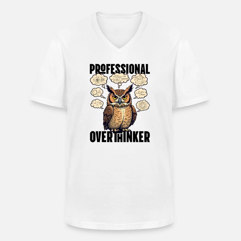 Professional Overthinker – Eule mit Gedankenblasen - Männer-T-Shirt mit V-Ausschnitt - Weiß
