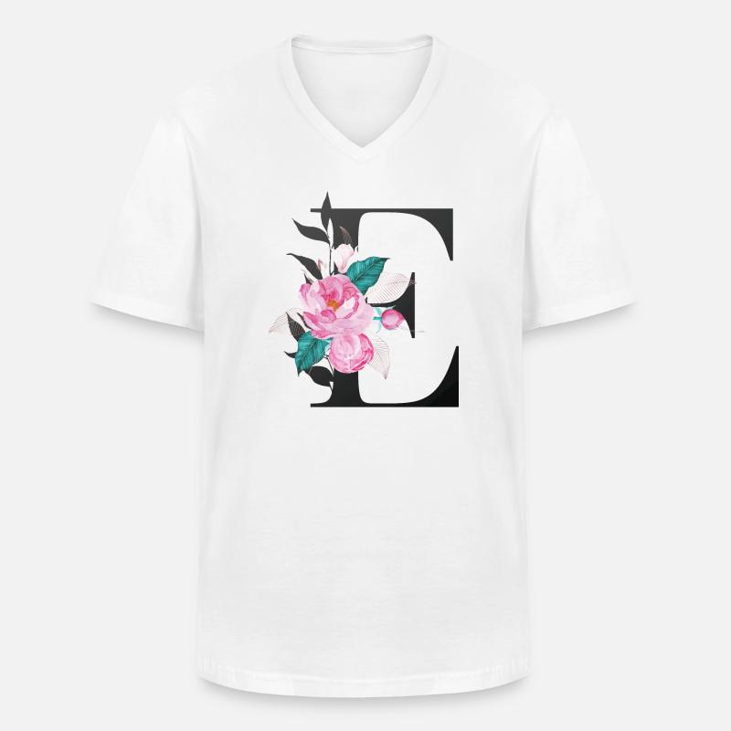 Eleganter Buchstabe 'E' mit Blumen - Männer-T-Shirt mit V-Ausschnitt - Weiß
