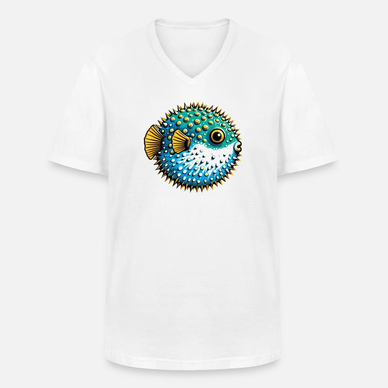 Kugelfisch - Männer-T-Shirt mit V-Ausschnitt - Weiß