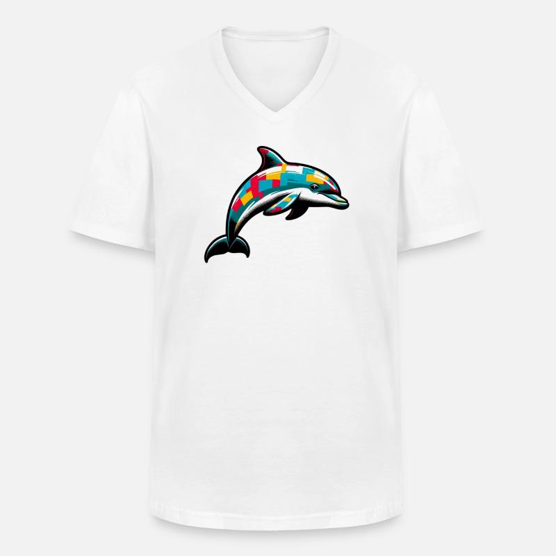 Delfin - Männer-T-Shirt mit V-Ausschnitt - Weiß