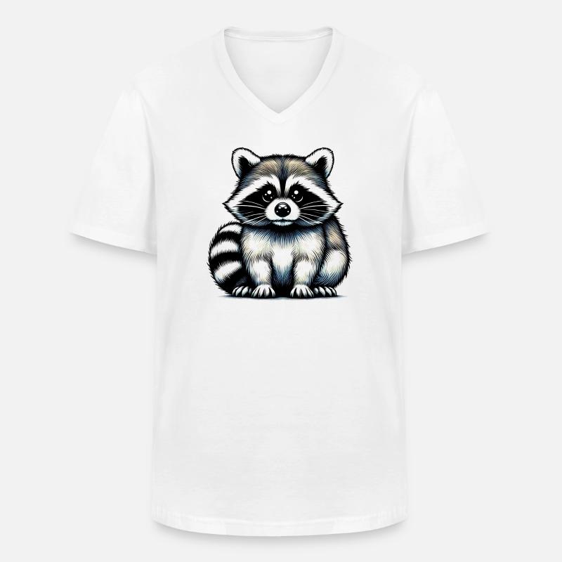 Tvättbjörn - T-shirt med V-ringning herr - vit