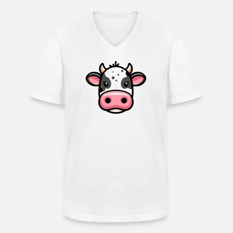 Mucca - Maglietta da uomo classica con scollo a V - bianco