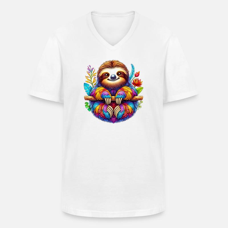 Faultier - Männer-T-Shirt mit V-Ausschnitt - Weiß
