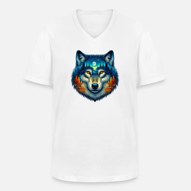 Wolf - Männer-T-Shirt mit V-Ausschnitt - Weiß
