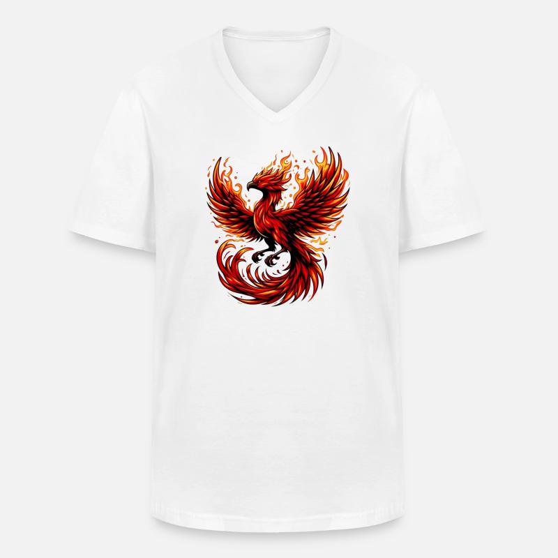 Roter Phönix - Männer-T-Shirt mit V-Ausschnitt - Weiß