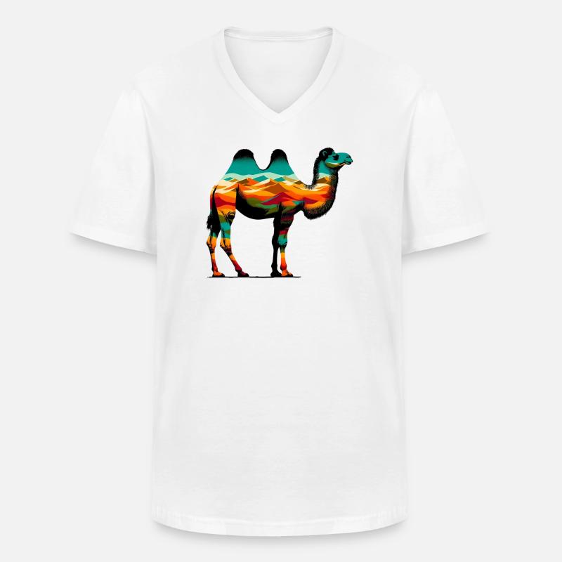 Kamel - Männer-T-Shirt mit V-Ausschnitt - Weiß
