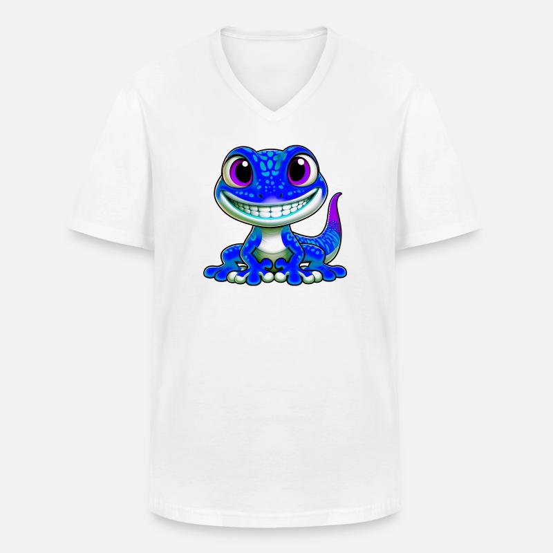 Gecko - Männer-T-Shirt mit V-Ausschnitt - Weiß