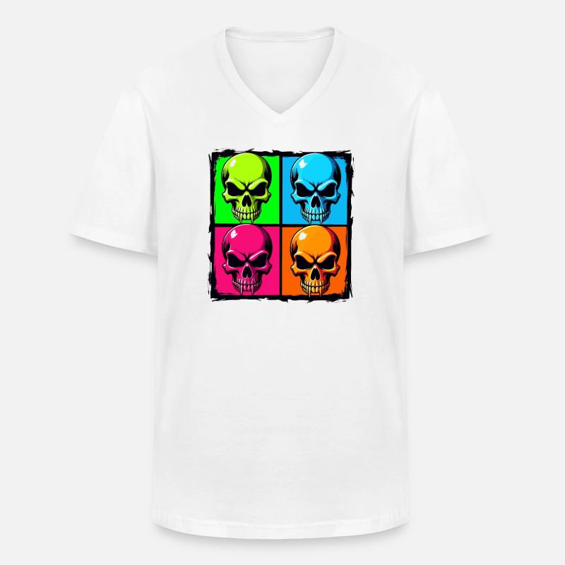 Bunte Totenköpfe - Männer-T-Shirt mit V-Ausschnitt - Weiß