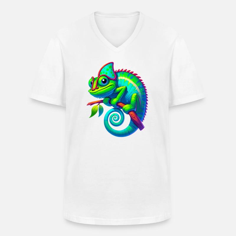 Chamäleon - Männer-T-Shirt mit V-Ausschnitt - Weiß