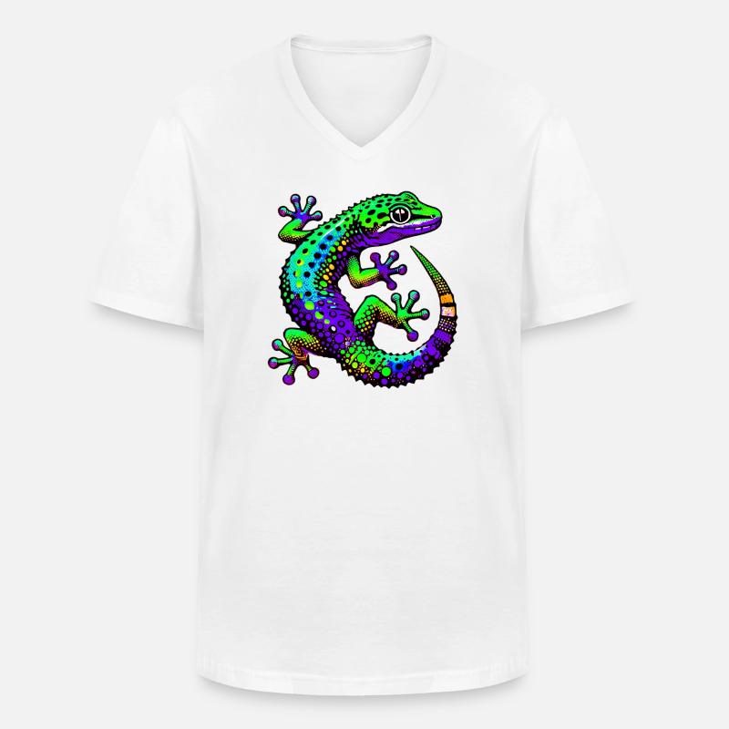 Gecko - Männer-T-Shirt mit V-Ausschnitt - Weiß