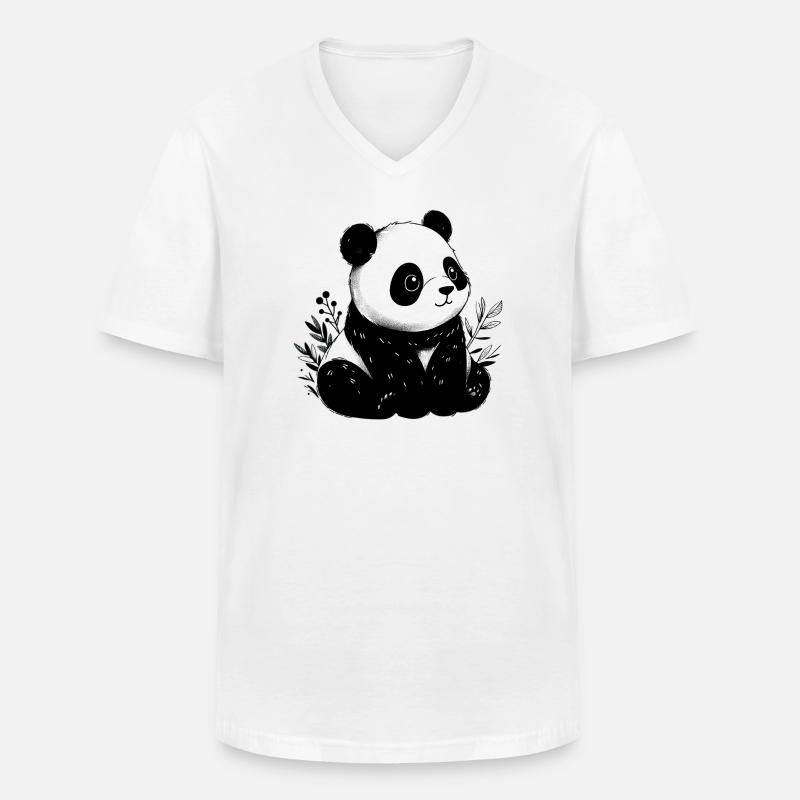 Panda - Männer-T-Shirt mit V-Ausschnitt - Weiß