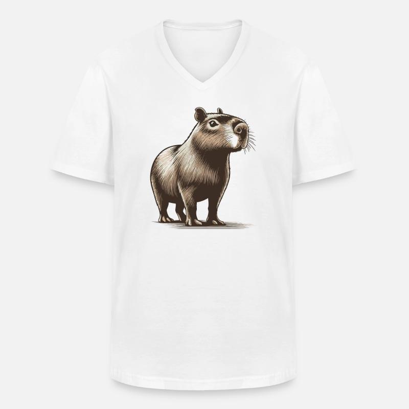 Capybara - Männer-T-Shirt mit V-Ausschnitt - Weiß