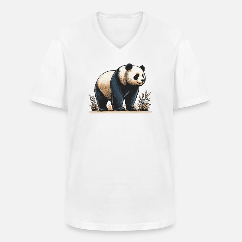 Panda - Männer-T-Shirt mit V-Ausschnitt - Weiß
