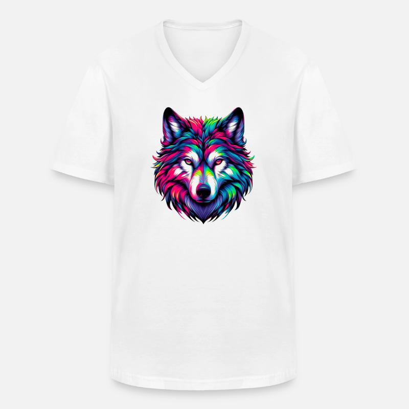 Wolf - Männer-T-Shirt mit V-Ausschnitt - Weiß