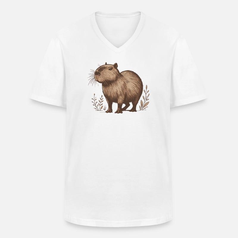 Capybara - Männer-T-Shirt mit V-Ausschnitt - Weiß