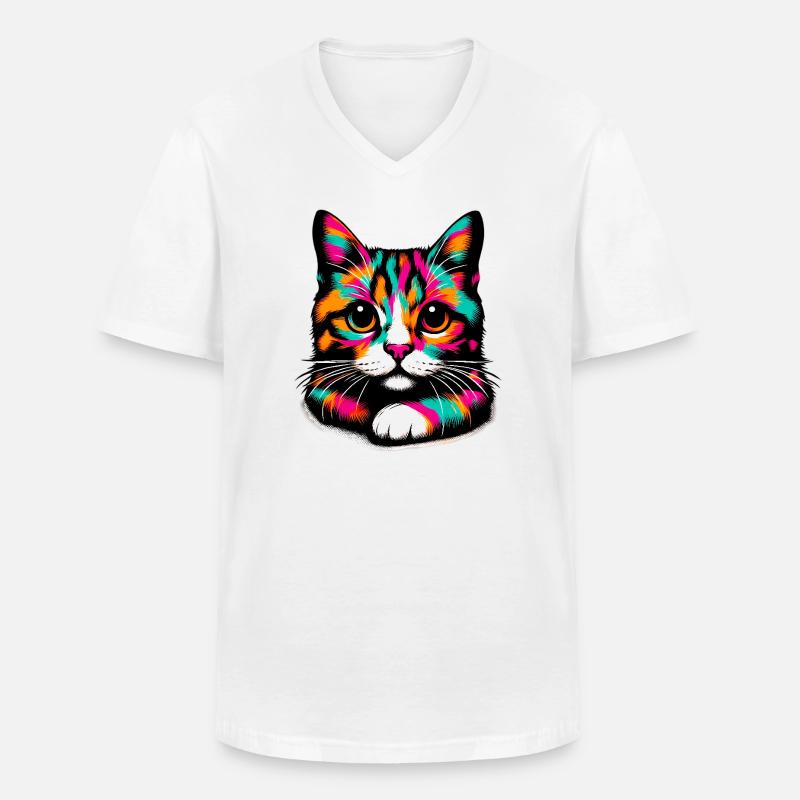 Katze - Männer-T-Shirt mit V-Ausschnitt - Weiß