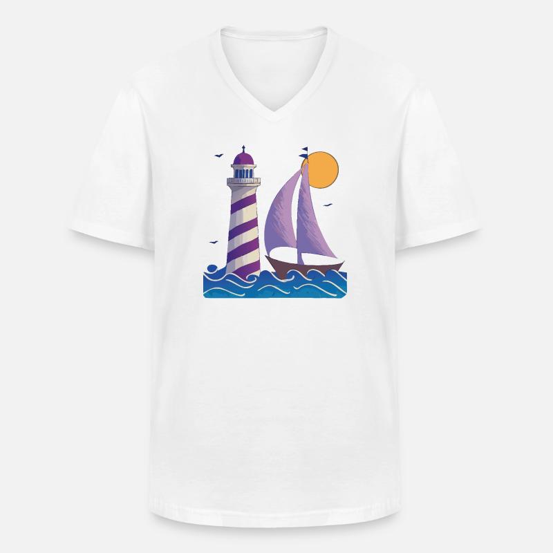 Leuchtturm mit Boot - Männer-T-Shirt mit V-Ausschnitt - Weiß