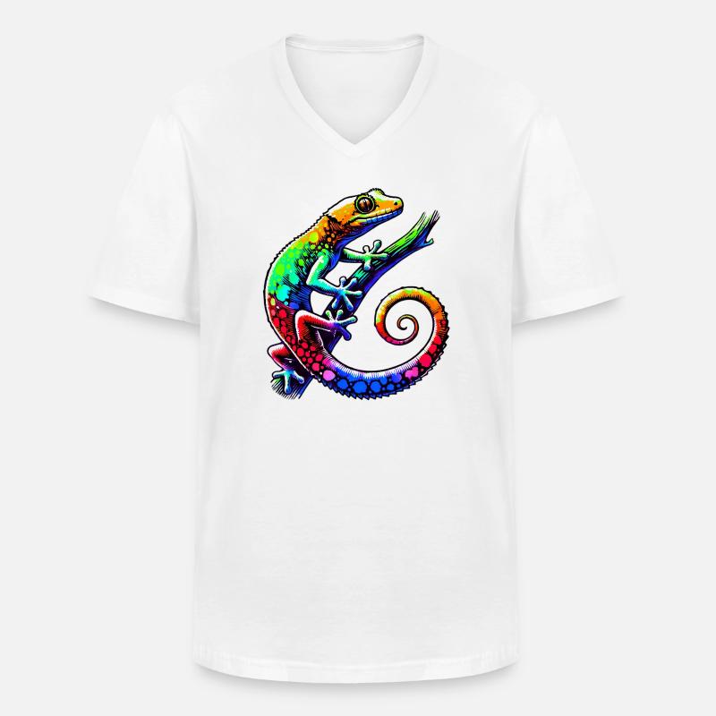 Gecko - Männer-T-Shirt mit V-Ausschnitt - Weiß