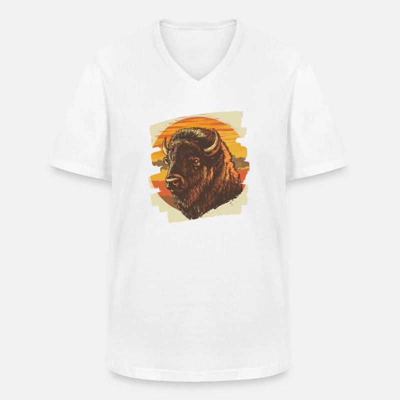 Bison - Männer-T-Shirt mit V-Ausschnitt - Weiß