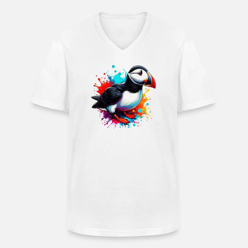 Papageitaucher - Männer-T-Shirt mit V-Ausschnitt - Weiß
