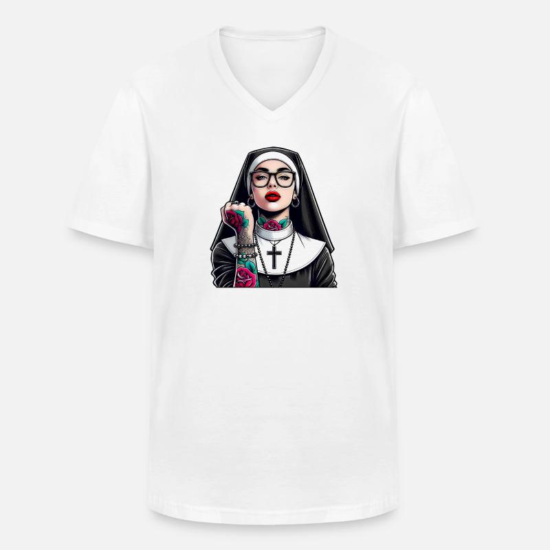 Nonne mit Tattoo - Männer-T-Shirt mit V-Ausschnitt - Weiß