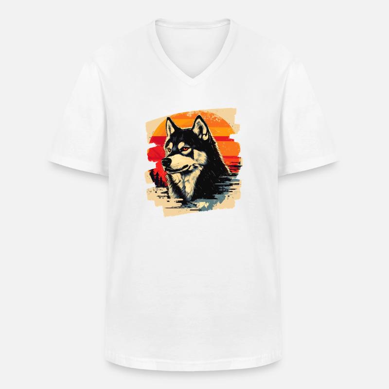 Husky - Männer-T-Shirt mit V-Ausschnitt - Weiß