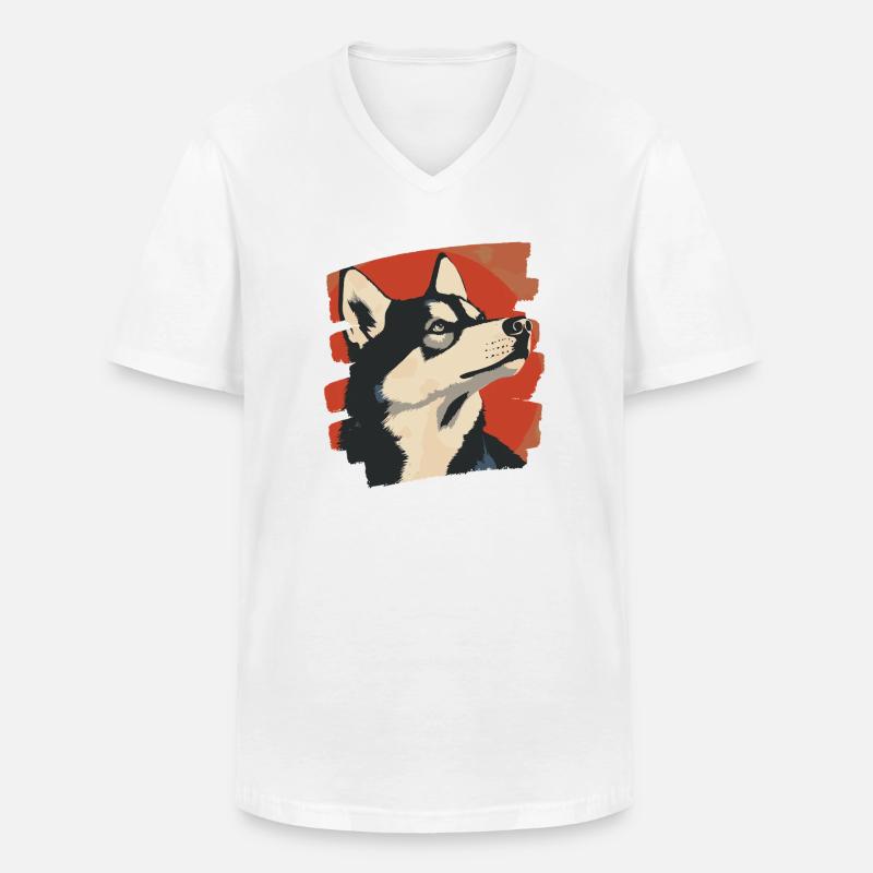 Husky - Männer-T-Shirt mit V-Ausschnitt - Weiß
