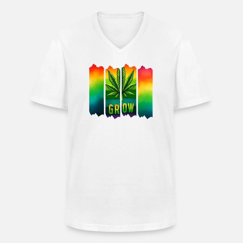 Grow Hanfblatt Brushdesign im Reggae-Stil - Männer-T-Shirt mit V-Ausschnitt - Weiß