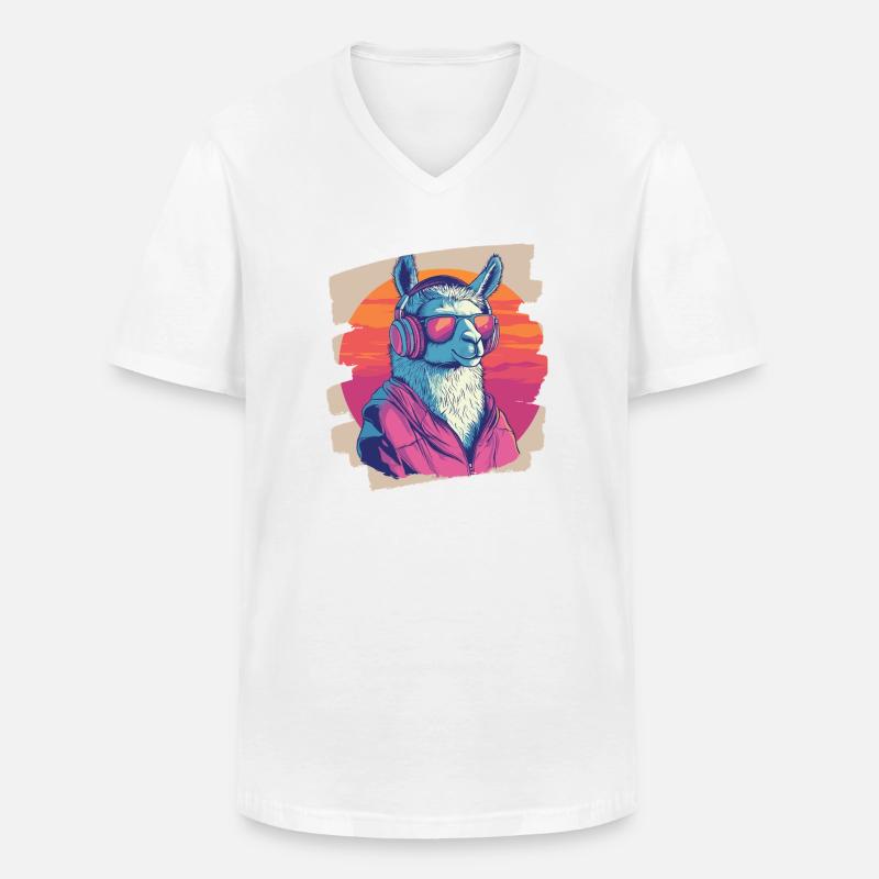 Lama Kopfhörer - Männer-T-Shirt mit V-Ausschnitt - Weiß