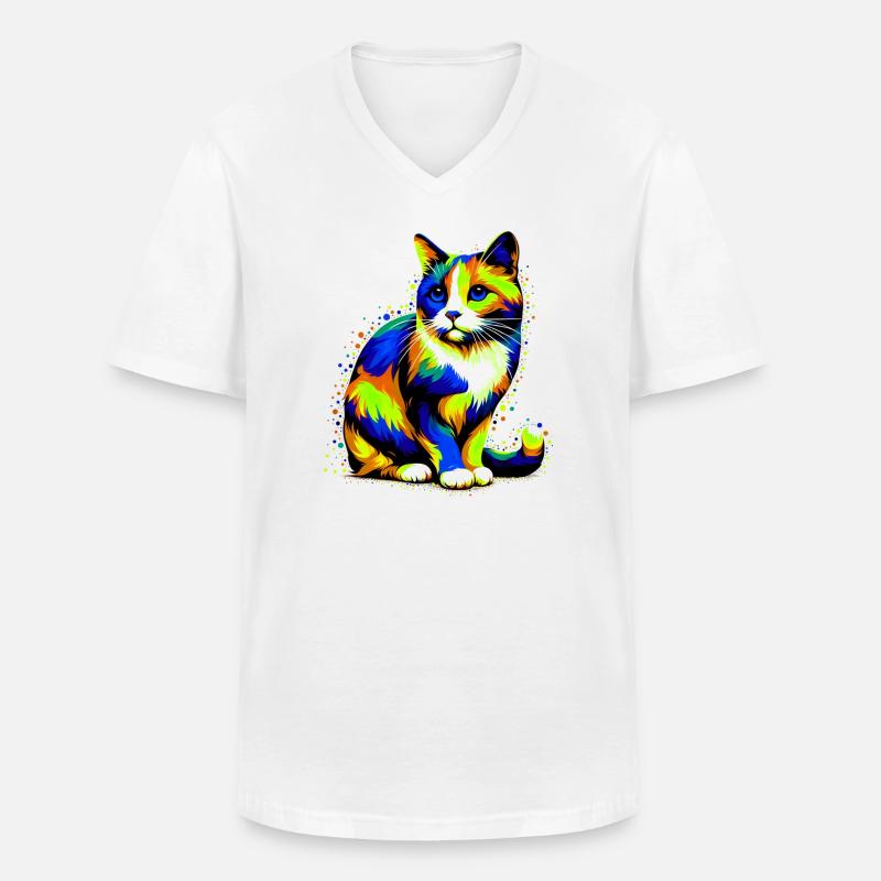 Katze - Männer-T-Shirt mit V-Ausschnitt - Weiß