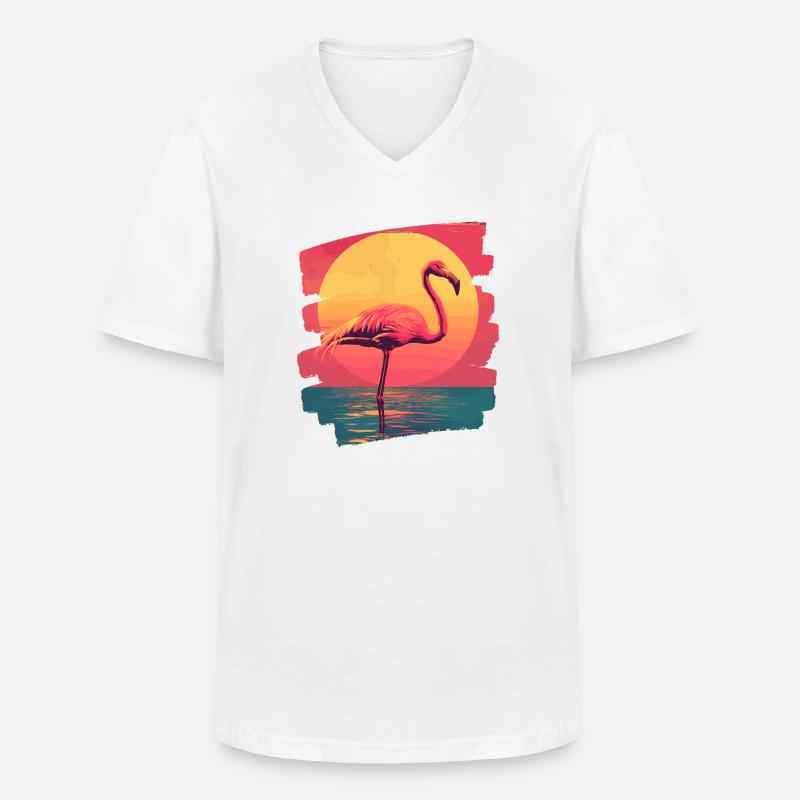 Flamingo - Männer-T-Shirt mit V-Ausschnitt - Weiß